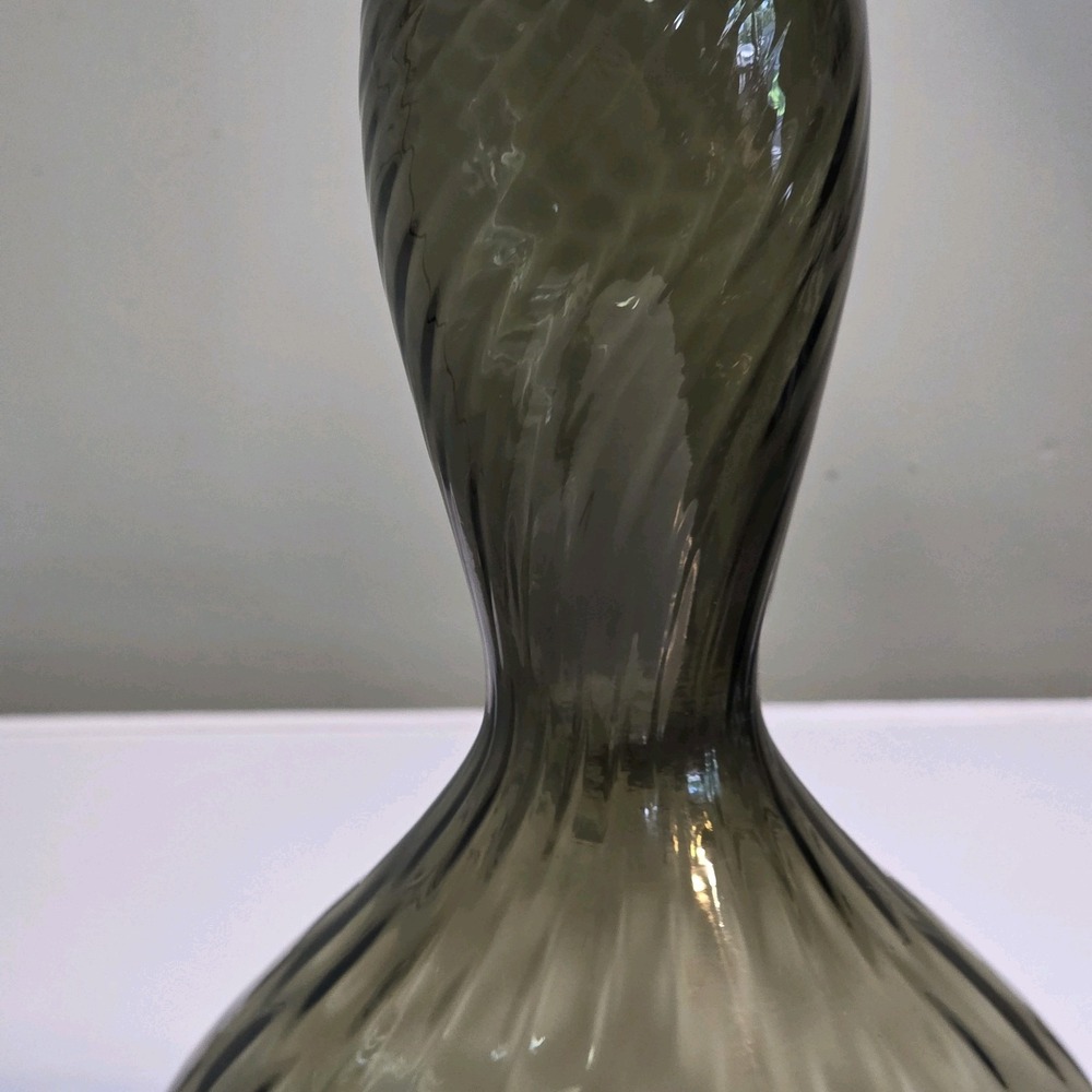 Vintage RARE Empoli Italy Smoke Gray Diamond Optic Glass Genie Bottle 27" - Picture 15 of 16